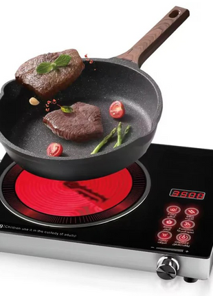 Single Burner Infrared Ceramic Cooker 3500W 220V Black Glass-Ceramic Panel Silver Metal Body