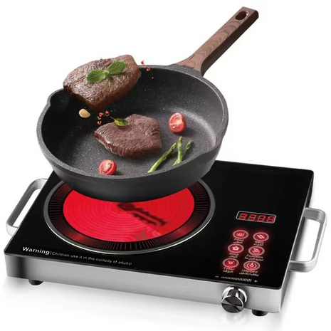 Single Burner Infrared Ceramic Cooker 3500W 220V Black Glass-Ceramic Panel Silver Metal Body