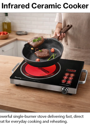 Single Burner Infrared Ceramic Cooker 3500W 220V Black Glass-Ceramic Panel Silver Metal Body