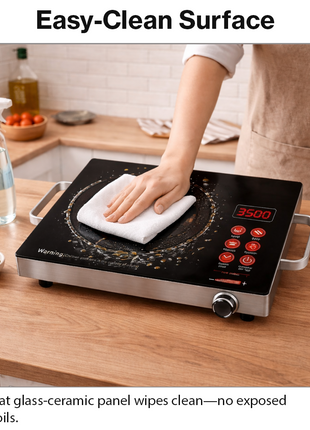 Single Burner Infrared Ceramic Cooker 3500W 220V Black Glass-Ceramic Panel Silver Metal Body