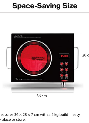 Single Burner Infrared Ceramic Cooker 3500W 220V Black Glass-Ceramic Panel Silver Metal Body