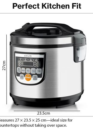 Multifunctional Rice Cooker 5L 900W Non-Stick Inner Pot with LED Display & 24-Hour Timer – Stainless Steel