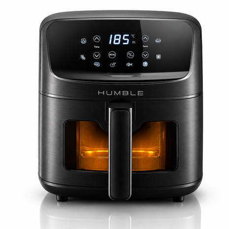 Humble 5.2L Air Fryer with Visible Window – Large Capacity, Black – Oil-Free Cooking with Adjustable Time & Temp, Easy to Clean, Family-Sized Electric Airfryer