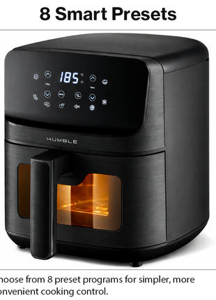 Humble 5.2L Air Fryer with Visible Window – Large Capacity, Black – Oil-Free Cooking with Adjustable Time & Temp, Easy to Clean, Family-Sized Electric Airfryer