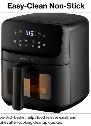 Humble 5.2L Air Fryer with Visible Window – Large Capacity, Black – Oil-Free Cooking with Adjustable Time & Temp, Easy to Clean, Family-Sized Electric Airfryer