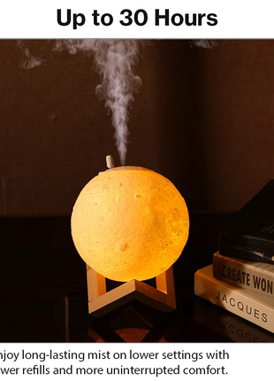 3D Moon Humidifier Lamp 880 mL USB Quiet Cool Mist Diffuser with LED Night Light, 2 Mist Levels, DC 5V 2W