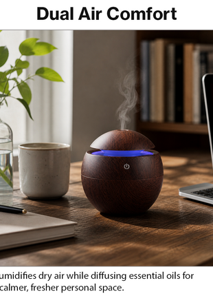 Mini USB Ultrasonic Humidifier & Essential Oil Diffuser with LED Wood Grain Design