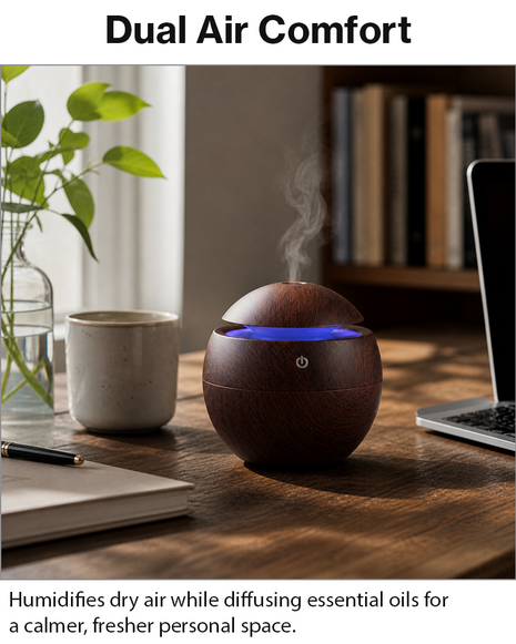 Mini USB Ultrasonic Humidifier & Essential Oil Diffuser with LED Wood Grain Design