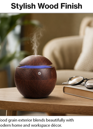 Mini USB Ultrasonic Humidifier & Essential Oil Diffuser with LED Wood Grain Design