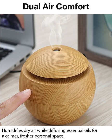 Mini USB Ultrasonic Humidifier & Essential Oil Diffuser with LED Wood Grain Design