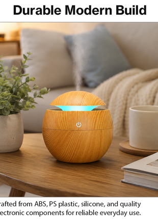 Mini USB Ultrasonic Humidifier & Essential Oil Diffuser with LED Wood Grain Design
