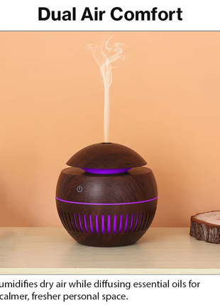 Mini USB Ultrasonic Humidifier & Essential Oil Diffuser with LED Wood Grain Design- Pattern