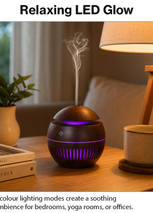 Mini USB Ultrasonic Humidifier & Essential Oil Diffuser with LED Wood Grain Design- Pattern
