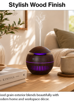 Mini USB Ultrasonic Humidifier & Essential Oil Diffuser with LED Wood Grain Design- Pattern