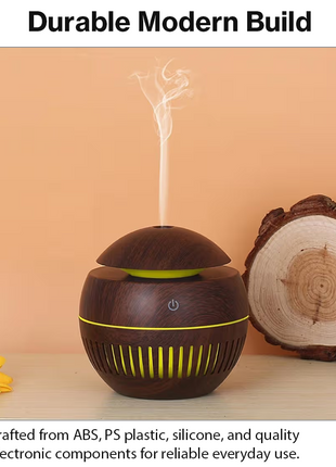 Mini USB Ultrasonic Humidifier & Essential Oil Diffuser with LED Wood Grain Design- Pattern