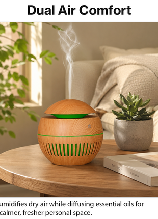 Mini USB Ultrasonic Humidifier & Essential Oil Diffuser with LED Wood Grain Design- Pattern