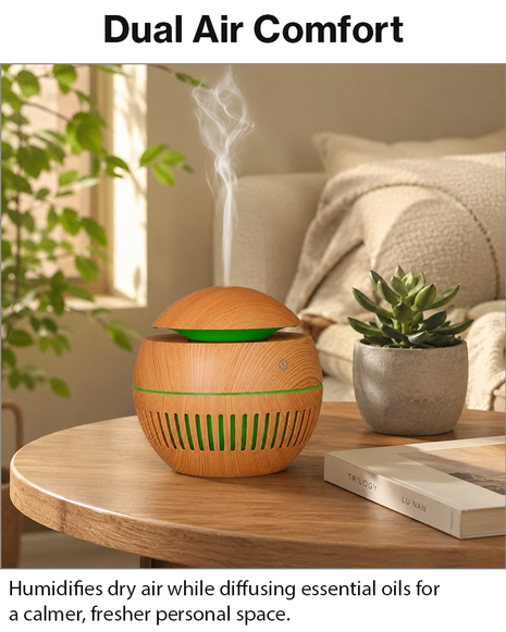 Mini USB Ultrasonic Humidifier & Essential Oil Diffuser with LED Wood Grain Design- Pattern