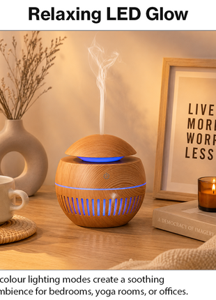 Mini USB Ultrasonic Humidifier & Essential Oil Diffuser with LED Wood Grain Design- Pattern