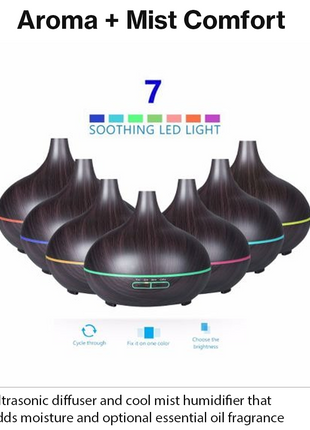 Ultrasonic Aroma Essential Oil Diffuser & Cool Mist Humidifier 9W 7 LED Colours 4 Timers Auto Shut-Off