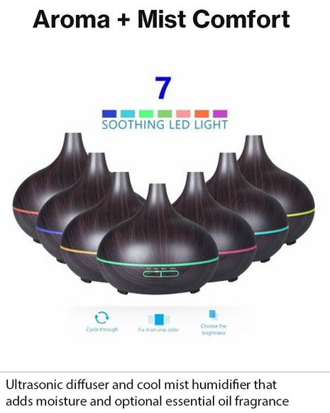Ultrasonic Aroma Essential Oil Diffuser & Cool Mist Humidifier 9W 7 LED Colours 4 Timers Auto Shut-Off