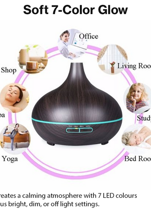 Ultrasonic Aroma Essential Oil Diffuser & Cool Mist Humidifier 9W 7 LED Colours 4 Timers Auto Shut-Off