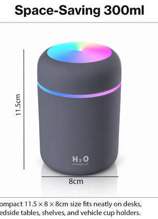 300ml USB Cool Mist Humidifier with LED Light-grey