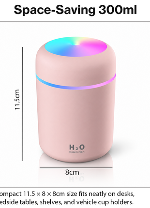 300ml USB Cool Mist Humidifier with LED Light-Pink