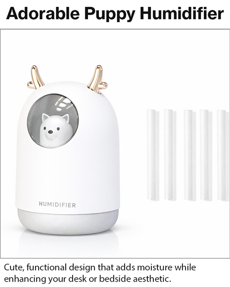 USB Cute Puppy Mini Cool Mist Humidifier with 7-Color LED