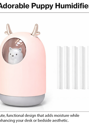 USB Cute Puppy Mini Cool Mist Humidifier with 7-Color LED