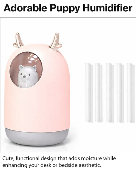 USB Cute Puppy Mini Cool Mist Humidifier with 7-Color LED