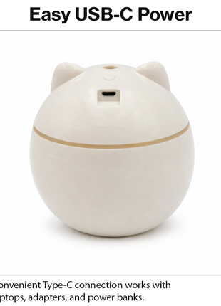 Cat Shape Mini Humidifier with RGB Night Light, USB-C Rechargeable Cool Mist Aroma Diffuser, 20 dB Quiet, Auto Shut-Off, 100×70×100 mm
