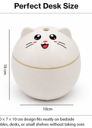 Cat Shape Mini Humidifier with RGB Night Light, USB-C Rechargeable Cool Mist Aroma Diffuser, 20 dB Quiet, Auto Shut-Off, 100×70×100 mm