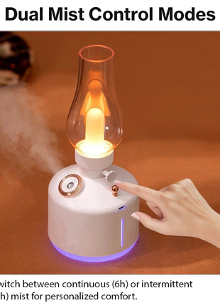 Ultrasonic Air Humidifier with Night Lamp, Aromatherapy, 280 ml Tank, USB-C Rechargeable 1200 mAh Battery, 2 Mist Modes, Portable White Retro Oil Lamp