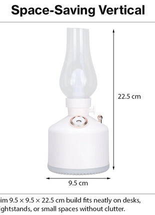Ultrasonic Air Humidifier with Night Lamp, Aromatherapy, 280 ml Tank, USB-C Rechargeable 1200 mAh Battery, 2 Mist Modes, Portable White Retro Oil Lamp