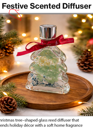 Christmas Tree Reed Diffuser Gift Set – 5 Reed Sticks, Decorative Home Aroma Diffuser 8×4.5×15cm