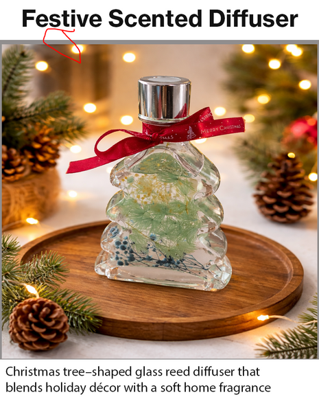 Christmas Tree Reed Diffuser Gift Set – 5 Reed Sticks, Decorative Home Aroma Diffuser 8×4.5×15cm