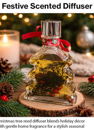 Christmas Tree Reed Diffuser Gift Set – 5 Reed Sticks, Decorative Home Aroma Diffuser 8×4.5×15cm