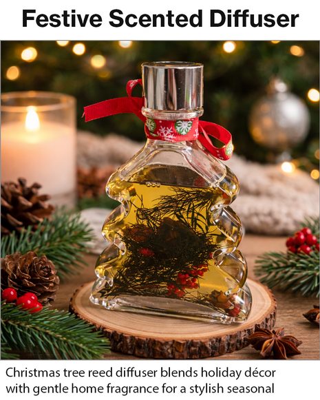 Christmas Tree Reed Diffuser Gift Set – 5 Reed Sticks, Decorative Home Aroma Diffuser 8×4.5×15cm
