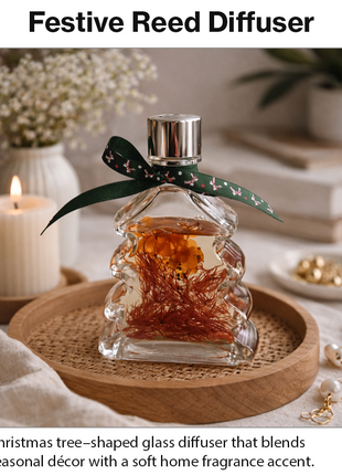 Christmas Tree Reed Diffuser Gift Set – 5 Reed Sticks, Decorative Home Aroma Diffuser 8×4.5×15cm