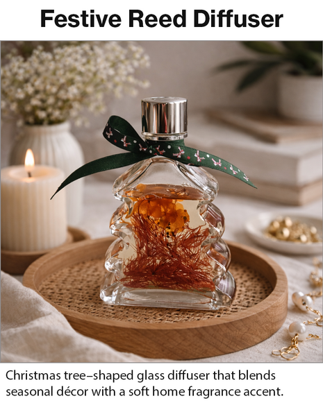 Christmas Tree Reed Diffuser Gift Set – 5 Reed Sticks, Decorative Home Aroma Diffuser 8×4.5×15cm