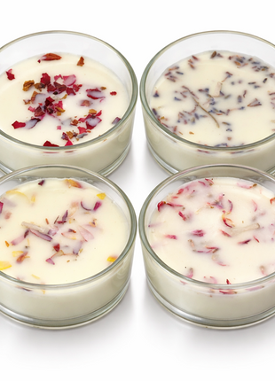 Set of 4 Rose-Scented Candles in Glass Cups with Real Dried Petals, for Home Décor, Relaxation, Spa Ambiance & Gifting