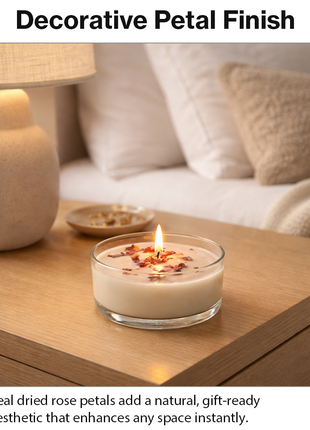Set of 4 Rose-Scented Candles in Glass Cups with Real Dried Petals, for Home Décor, Relaxation, Spa Ambiance & Gifting