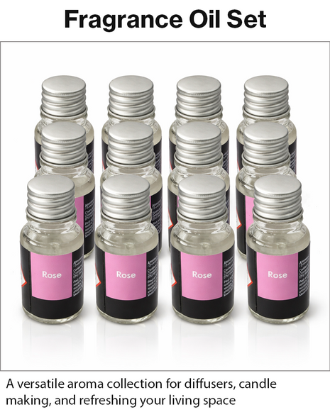 Scented Fragrance Oil Set 12-Pack Ethyl Alcohol Based Diffuser Candle Making Oils Small Bottles with Case