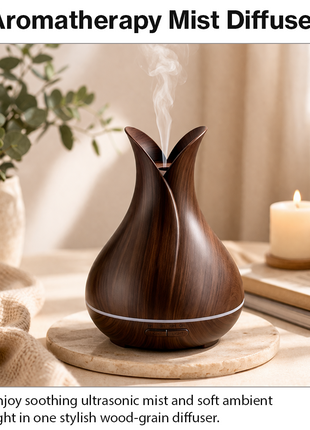 500 mL Ultrasonic Aroma Diffuser Wood Grain LED Mist Humidifier 4 Timer Modes Auto Shut-Off for Home Bedroom Office Spa Relaxation