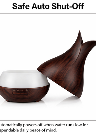 500 mL Ultrasonic Aroma Diffuser Wood Grain LED Mist Humidifier 4 Timer Modes Auto Shut-Off for Home Bedroom Office Spa Relaxation
