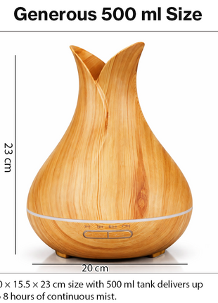 500 mL Ultrasonic Aroma Diffuser Wood Grain LED Mist Humidifier 4 Timer Modes Auto Shut-Off for Home Bedroom Office Spa Relaxation