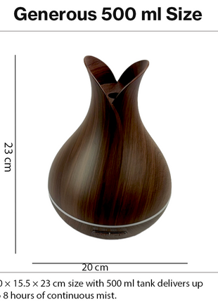 500 mL Ultrasonic Aroma Diffuser Wood Grain LED Mist Humidifier 4 Timer Modes Auto Shut-Off for Home Bedroom Office Spa Relaxation