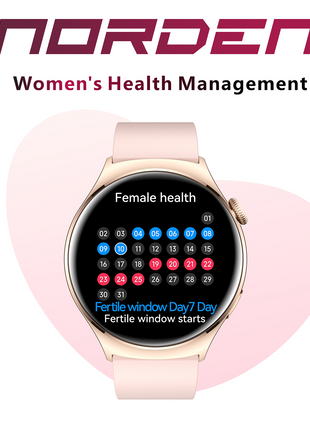 Norden Aspire Smart Watch, 1.43" AMOLED Display, Heart Rate, Oxygen Monitoring, IP68 Waterproof, Bluetooth 5.2, Fitness Tracker with AI Voice Assistant, Music Control, and 7-Day Standby Time - Pink