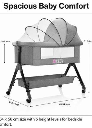 Kiddies Club Bedside Baby Sleeper Crib with Mosquito Net