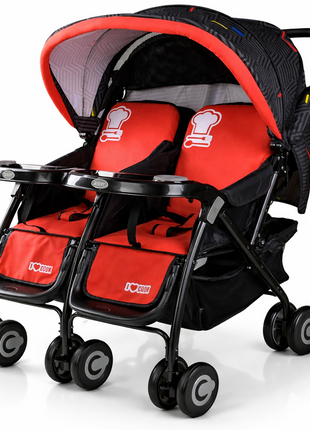 Twin Baby Stroller Side-by-Side with Reclining Seats, Shock-Absorbing Wheels, Foldable Lightweight Frame